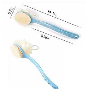 Pack of 2 Pcs 2 IN 1 Back Body Bath Brush with Bristles and Loofah Back Scrubber with Curved Long Handled for Skin Exfoliating Bath, Massage Bristles Suitable for Wet or Men and Women (2 Pcs Combo)