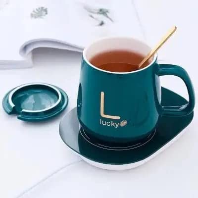 Ceramic Coffee Mug Warmer Electric Heater Smart Cup Beverage Waterproof Heating Coaster Milk Tea Portable Warmer Plate for Home Office Green