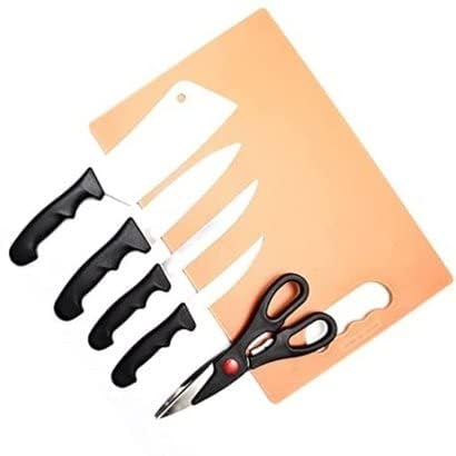 Plastic Chopping Board with Knife Set and Scissor, 6 Piece Stainless Steel Kitchen Knife Knives Set with Knife Scissor n Knife Sets