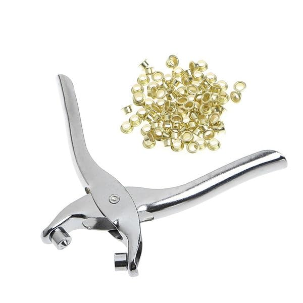 Rivet Setter Punch Pliers Belt Holes Eyelet Setting Tool with 100 pcs Easy Press Hollow Grommets Eyelet Setting Pliers