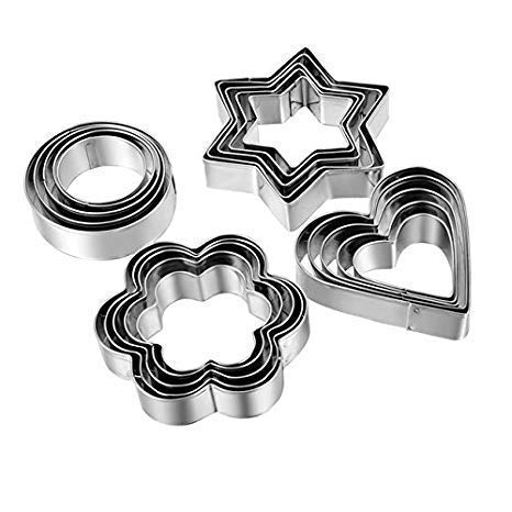 Cookie Cutter 20Pcs Set/Stainless Steel Heart Flower Round Star 4 Different Shapes Cookie Cutter Set Biscuit Mould, Fruit Cutters, Cake Pastry Mold for Kitchen Baking Tools Set