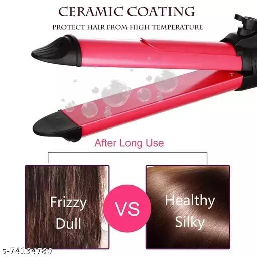 2 In 1 Hair Straightener And Curler, Professional use Women n Men with Ceramic Plate Straightener (Pink)