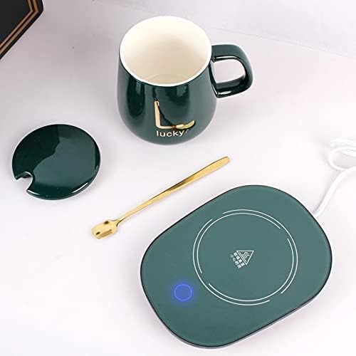 Ceramic Coffee Mug Warmer Electric Heater Smart Cup Beverage Waterproof Heating Coaster Milk Tea Portable Warmer Plate for Home Office Green