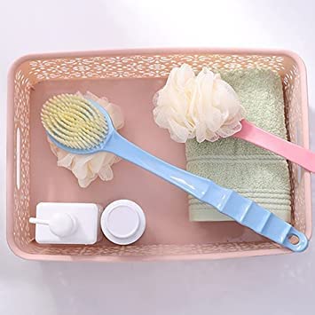 Pack of 2 Pcs 2 IN 1 Back Body Bath Brush with Bristles and Loofah Back Scrubber with Curved Long Handled for Skin Exfoliating Bath, Massage Bristles Suitable for Wet or Men and Women (2 Pcs Combo)