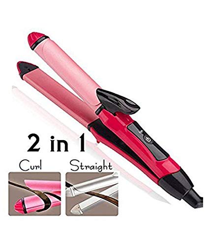 2 In 1 Hair Straightener And Curler, Professional use Women n Men with Ceramic Plate Straightener (Pink)