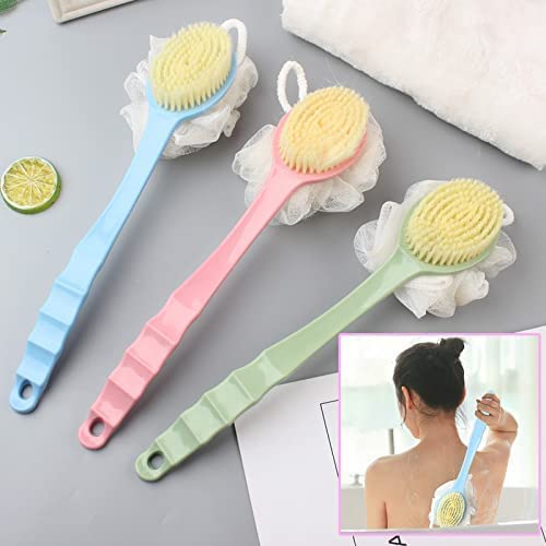 Pack of 2 Pcs 2 IN 1 Back Body Bath Brush with Bristles and Loofah Back Scrubber with Curved Long Handled for Skin Exfoliating Bath, Massage Bristles Suitable for Wet or Men and Women (2 Pcs Combo)