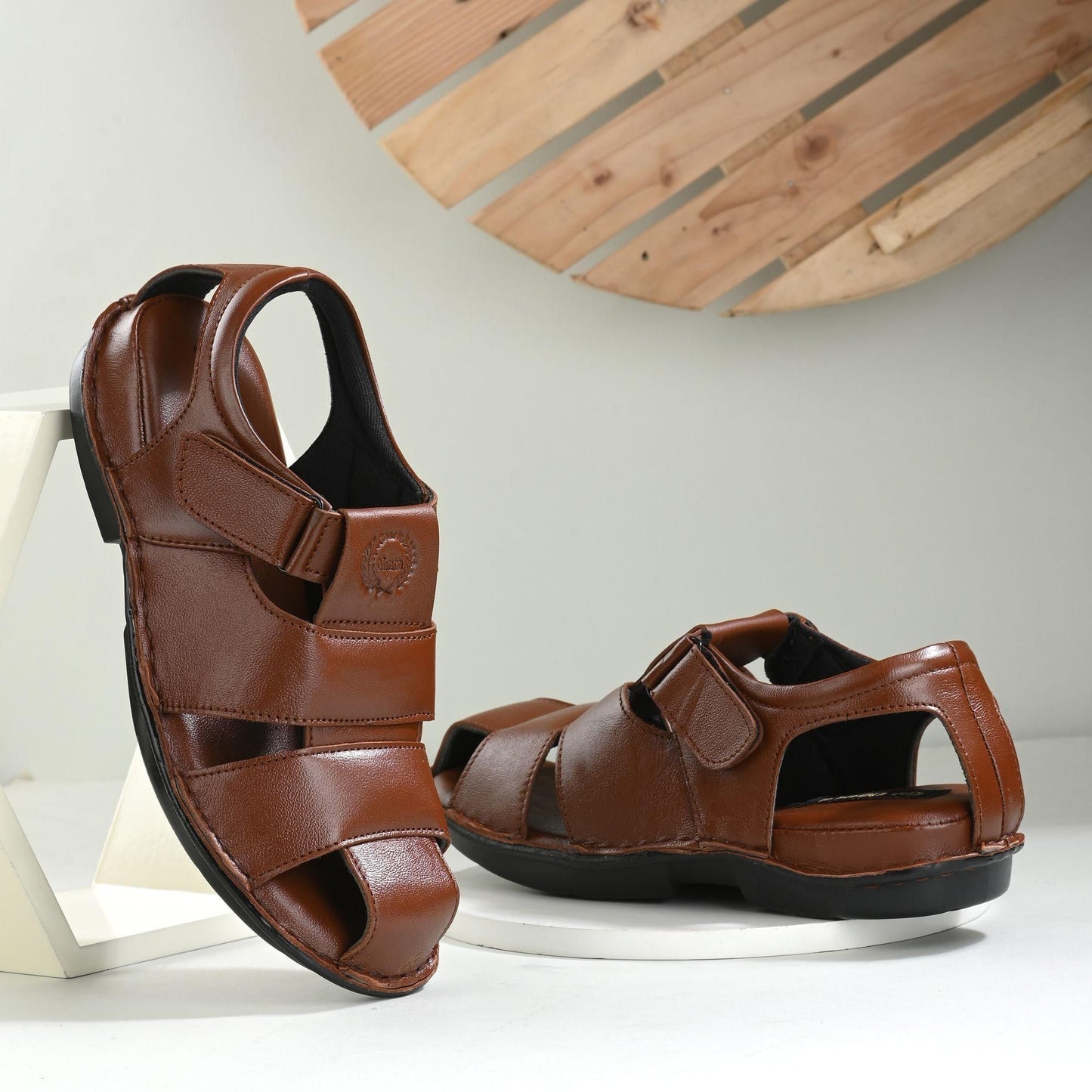 Men's PU Leather Brown Velcro Casual Sandal