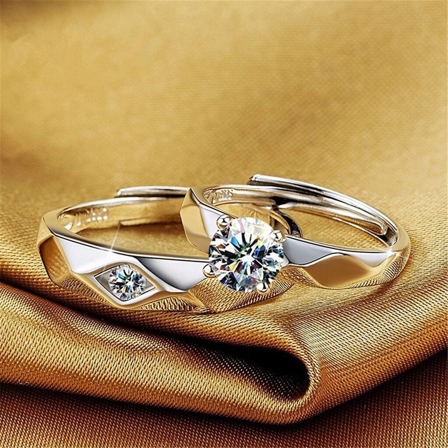 Fashion Frill Crystal Adjustable Silver Couple Ring For Women