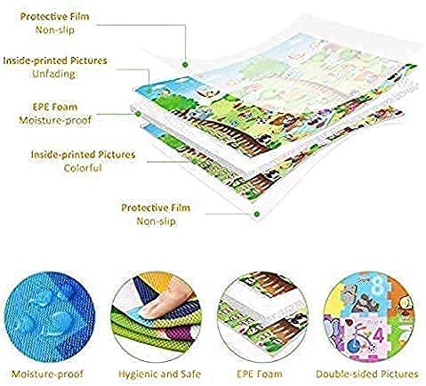 Baby Double Sided Water Proof Play Mat Carpet, Crawl Kids Infant Crawling Play Mat Gym Water Resistant Baby Play 6 Feet X 4 Feet