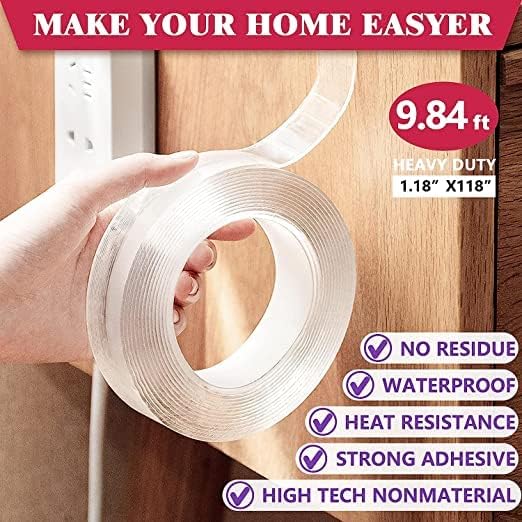 Nano Double Sided IVY Tape, Multipurpose Super Sticky Gel Grip Mounting Tape Washable Reusable for Home n Office, 2mm Thick, 1.2 Inch Wide, Transparent 3 mtr (2 Pcs Combo Pack)