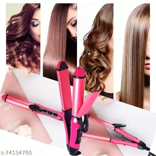 2 In 1 Hair Straightener And Curler, Professional use Women n Men with Ceramic Plate Straightener (Pink)