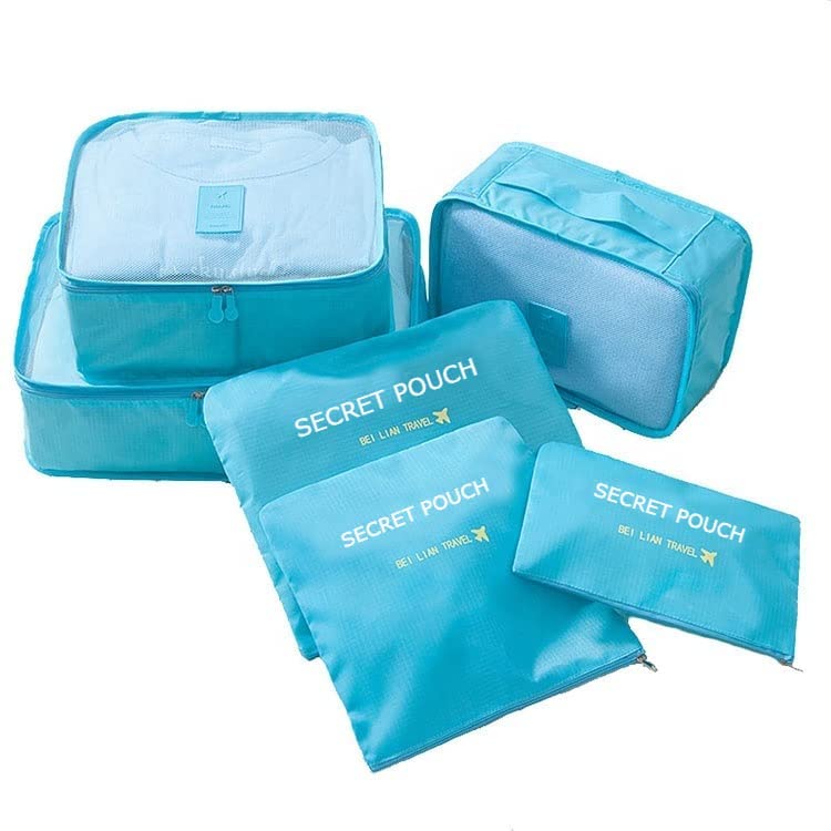 Cloth Organizer Pouch Laundry Zipper Bags Pouch Waterproof High Capacity Luggage Clothes Tidy Pouch Portable Organizer Case (6 pcs)- Sky Blue