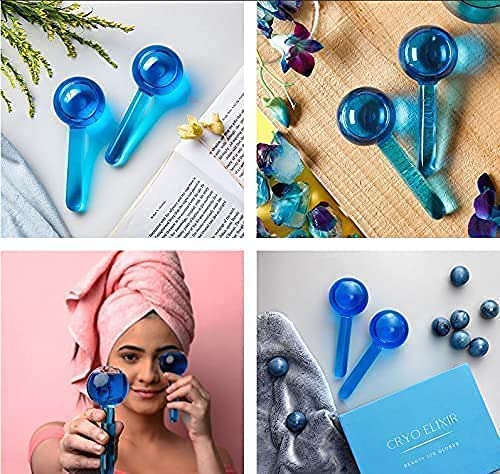 Facial Ice Globe, Smart Cool Face Roller Ball, Facial Massage Tools for for Neck Eye Circle Reduce Puffiness Anti Ageing Wrinkles, 3D Massager Roller Soothing Firming Skin (Pack of 3 products)