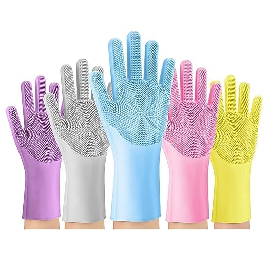 Magic Silicone Dish Washing Gloves Cleaning Gloves Hand Gloves Heat Resistance For Kitchen Dishwashing And Pet Grooming