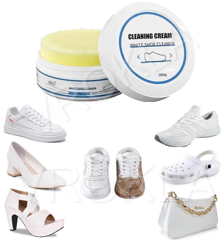 White Shoe Cleaner Cream with Sponge Instant Shoe Whitener No-Wash Shoe Cleaning Kit White Sneaker Cleaning Kit Shoe Eraser Stain Remover 260gm