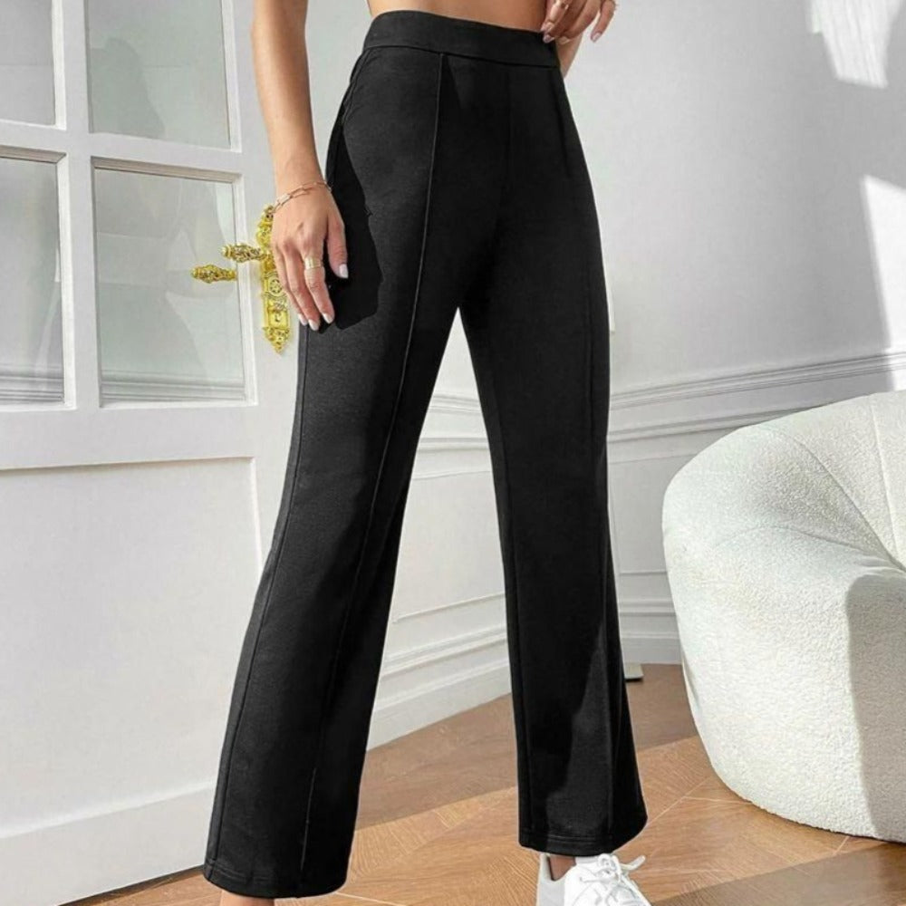 Elegant Black Lycra Solid Trousers For Women's