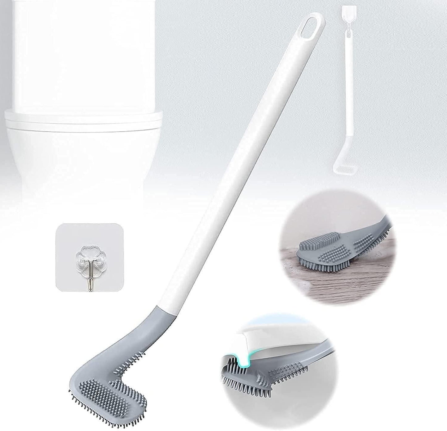 Toilet Brush- Wall-Mounted Long-Handled Golf Head Toilet Brush with Hook Pack of 2