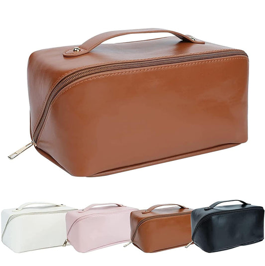 Portable Makeup Bag Large Capacity Storage Bag Travel PU Leather Waterproof Multi Functional Toiletry Bag Cosmetic Bag Dividers for Makeup Brushes Organizer