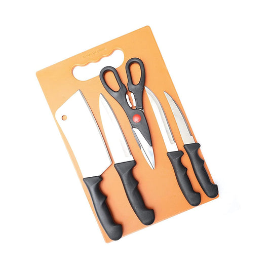 Plastic Chopping Board with Knife Set and Scissor, 6 Piece Stainless Steel Kitchen Knife Knives Set with Knife Scissor n Knife Sets