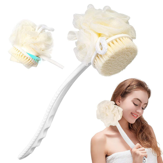 Pack of 2 Pcs 2 IN 1 Back Body Bath Brush with Bristles and Loofah Back Scrubber with Curved Long Handled for Skin Exfoliating Bath, Massage Bristles Suitable for Wet or Men and Women (2 Pcs Combo)