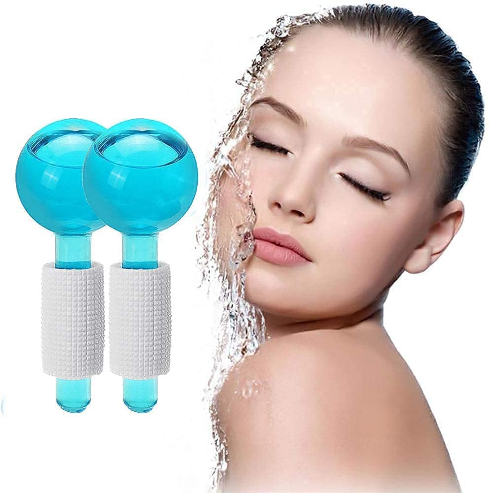 Ice Roller Globes Facial Roller Cold Skin Massagers Crystal Glass Ball for Redness Soothing Face Wrinkle Remover Beauty Care Tool (1 Pair)