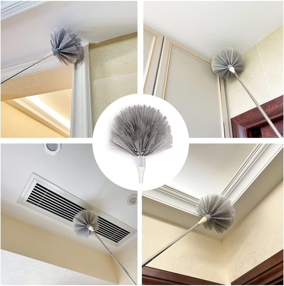 3 in 1 Microfiber Feather Duster Bendable n Extendable Fan Cleaning Duster with 100 inches Expandable Pole Handle Washable Duster for High Ceiling Fans Window Blinds Gray