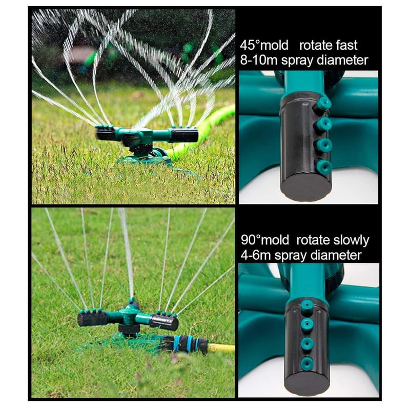 Automatic 360° Rotating Adjustable Round 3 Arm Lawn Water Sprinkler for Watering Garden Plants/Pipe Hose Irrigation Yard Water Sprayer