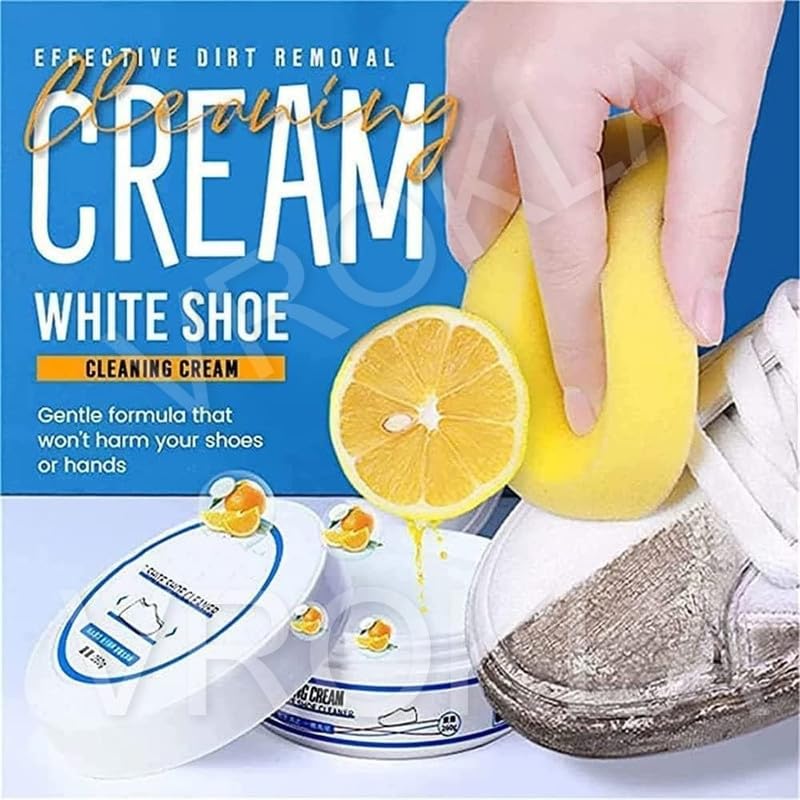 White Shoe Cleaner Cream with Sponge Instant Shoe Whitener No-Wash Shoe Cleaning Kit White Sneaker Cleaning Kit Shoe Eraser Stain Remover 260gm