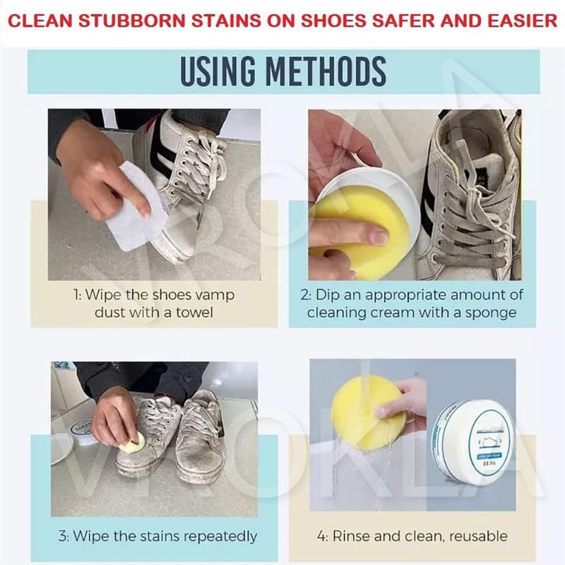 White Shoe Cleaner Cream with Sponge Instant Shoe Whitener No-Wash Shoe Cleaning Kit White Sneaker Cleaning Kit Shoe Eraser Stain Remover 260gm