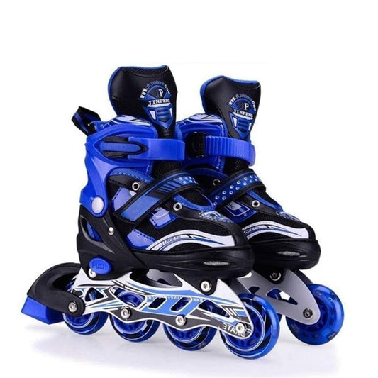 Roller Skates for Girls Age Group 7-12 Years Adjustable Inline Skating Shoes with LED Flash Light On Wheels for Unisex Kids (Blue Color)