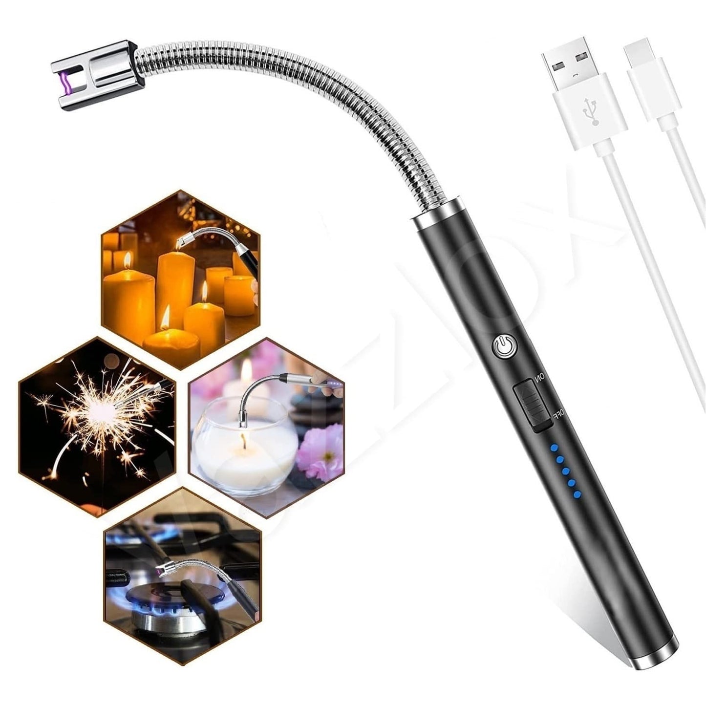 Electric Lighter for Candles Rechargeable Electric Gas Lighter for Kitchen Use Plasma Lighter Flameless Windproof USB lighter 360° Flexible Neck Arc lighter for Diwali Fireworks