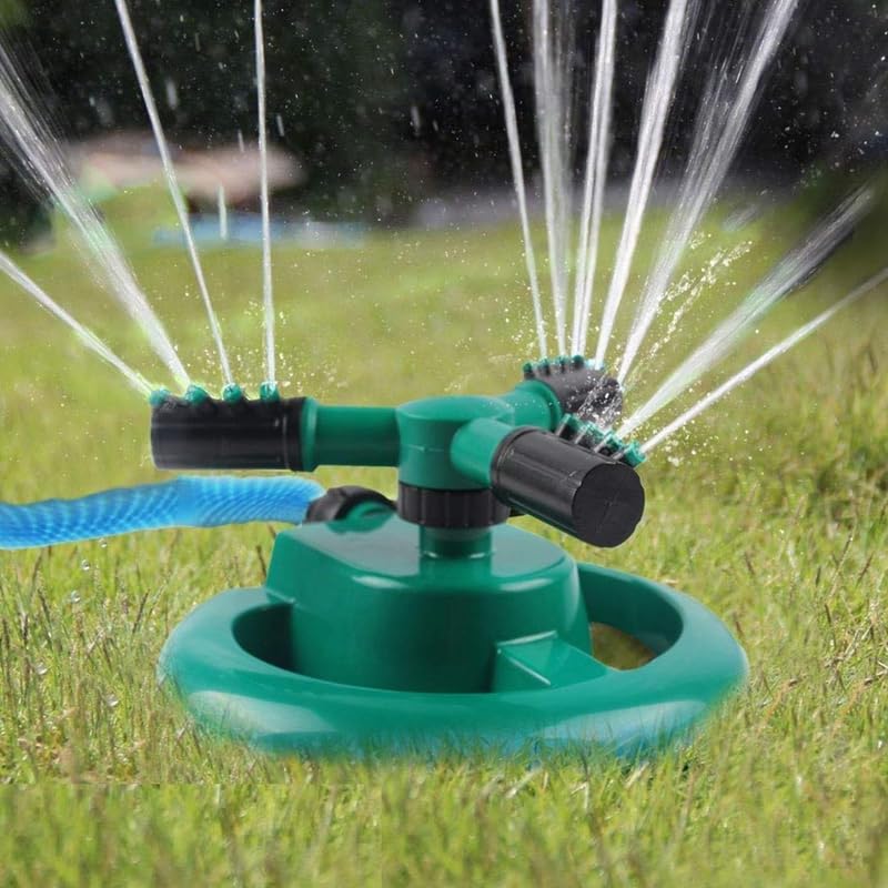 Automatic 360° Rotating Adjustable Round 3 Arm Lawn Water Sprinkler for Watering Garden Plants/Pipe Hose Irrigation Yard Water Sprayer