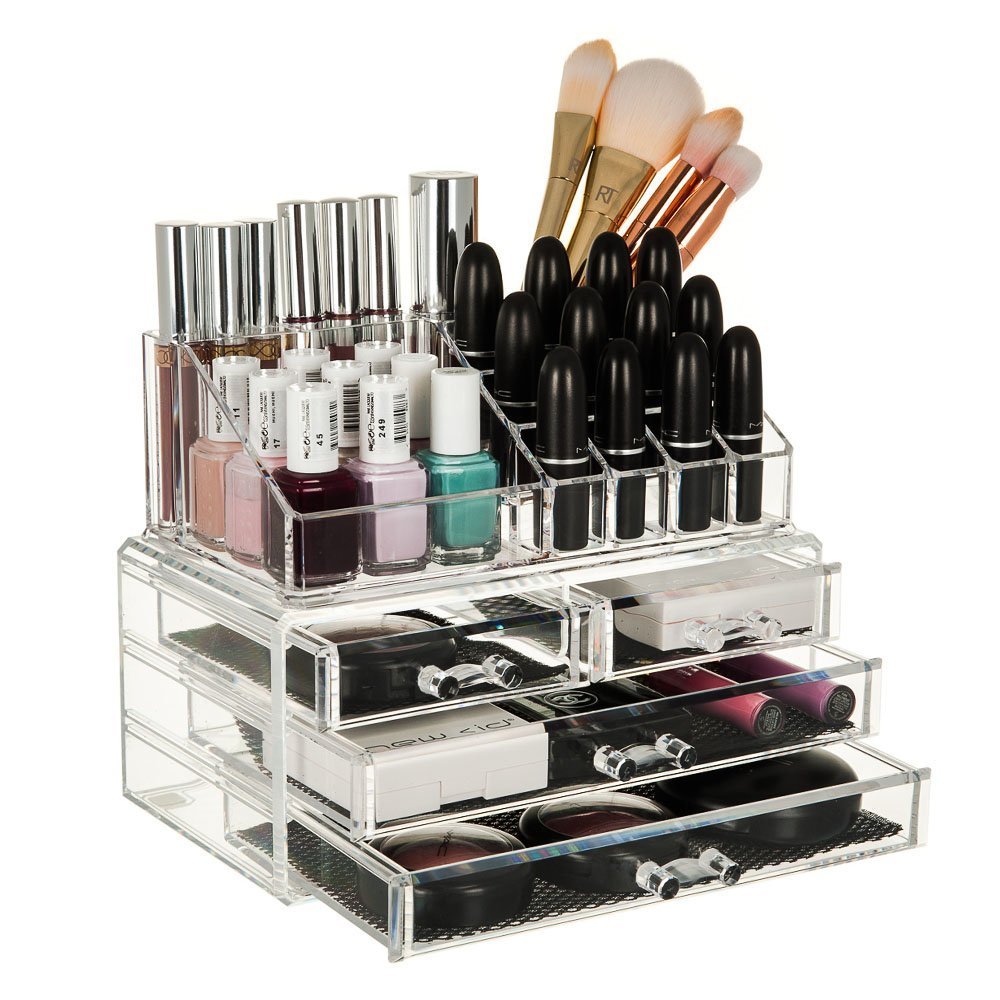 4 Drawer Plastic Cosmetic Makeup Jewelry Lipstick Storage Organizer Box Case 22.5L x 13.8B x 18H cm Transparent