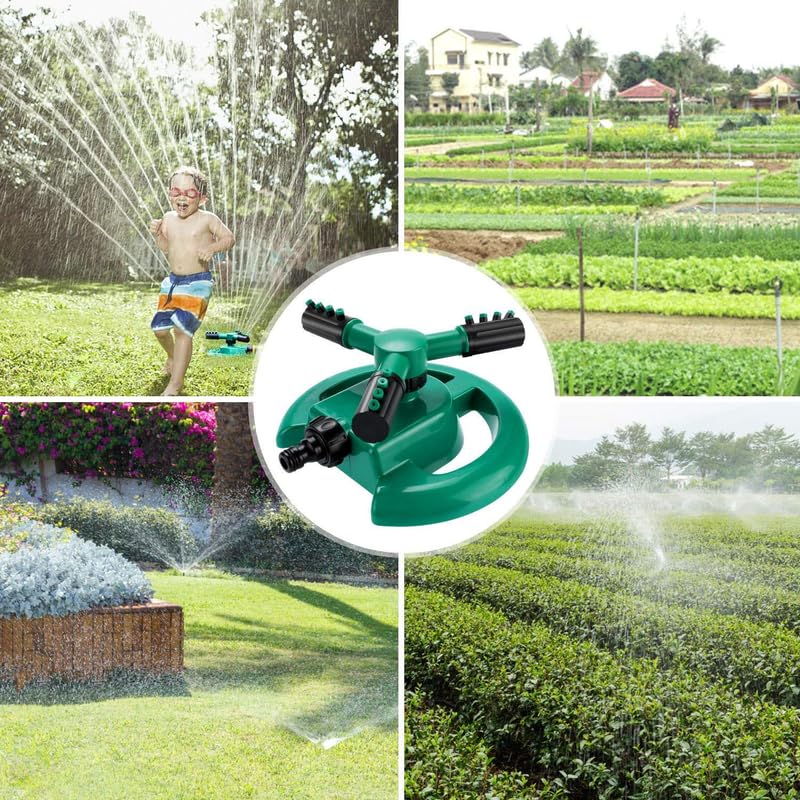 Automatic 360° Rotating Adjustable Round 3 Arm Lawn Water Sprinkler for Watering Garden Plants/Pipe Hose Irrigation Yard Water Sprayer