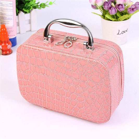 Multi functional Makeup Bag Suitcase for Women Jewelry Makeup Kit Storage Organizer Travel Toiletry Vanity Bag for Travel, Toiletries With Compact Magnifying Mirror For Travel