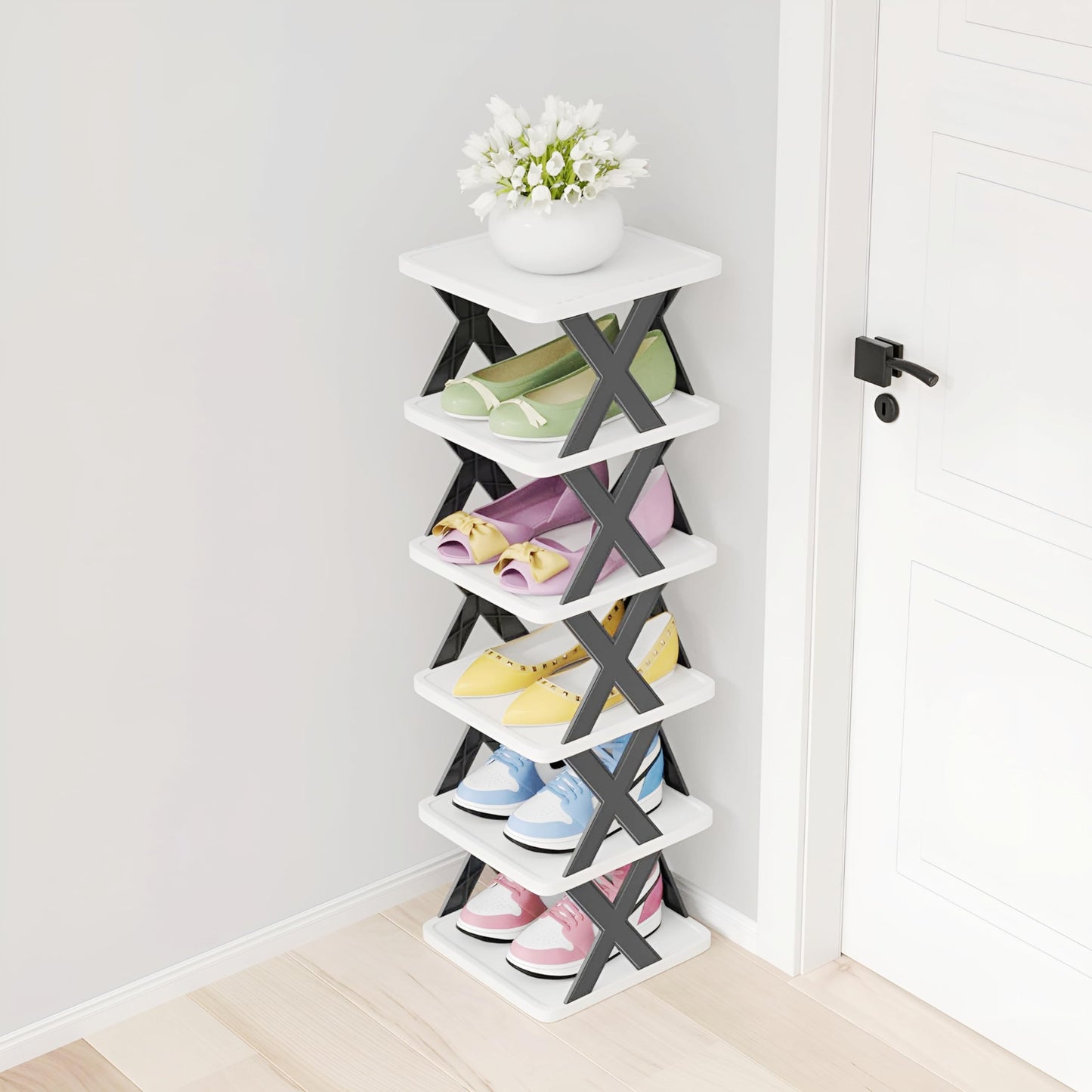 Multi Purpose Stackable Shoe Rack for Home, Stylish Shoe Storage Organizer for Entryway and Bedroom - Easy Assembly Space Saver Stand for Footwear (6 Layer)