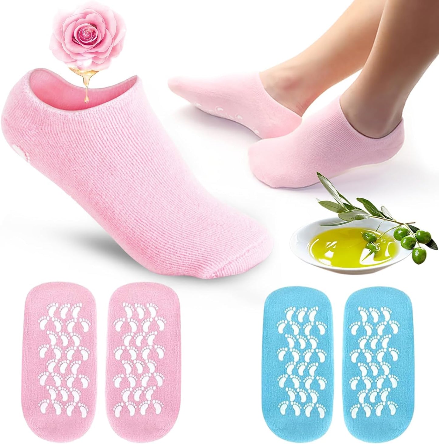 Moisturizing Socks Heel Gel Sock Rough Foot Care Treatment Soft Silicone Gel Lined Infused Lotion Spa Socks Cotton Gel Sleeves for Repairing Softening Dry Cracked Feet Skins