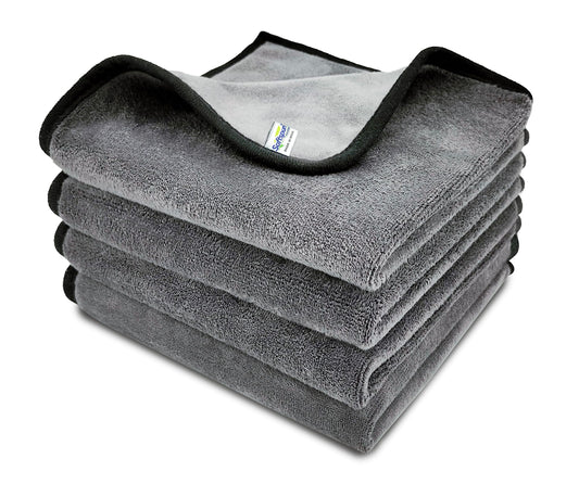 Microfiber Super Absorbent Cloth 500 GSM 40X40 cms Packof 4 Grey! Silk Banded Edge Towel Set Extra Thick Cleaning Cloths Perfect for Bike Auto Cars